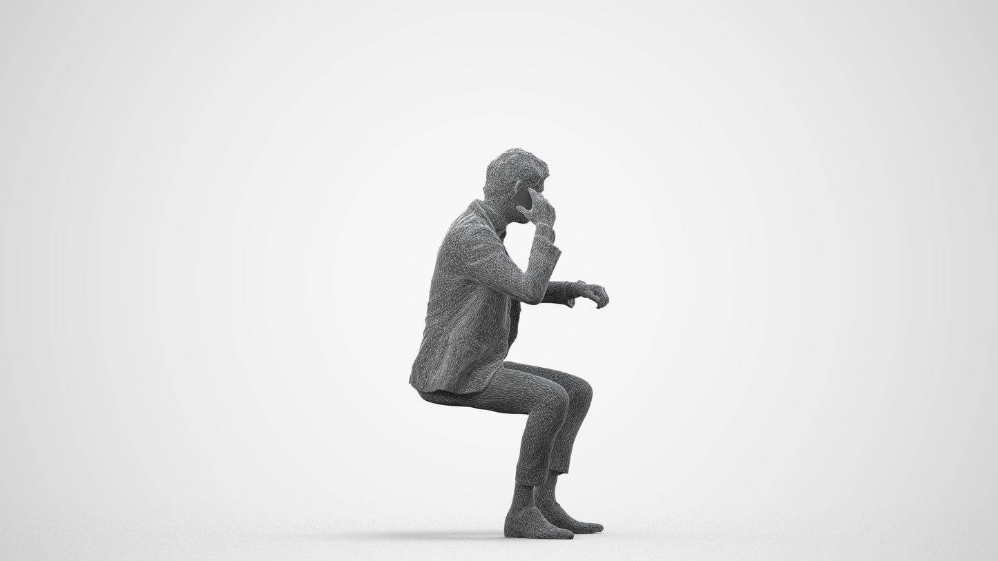 photogrammetry 3D man business, realistic human model archviz FBX, wireframe side view