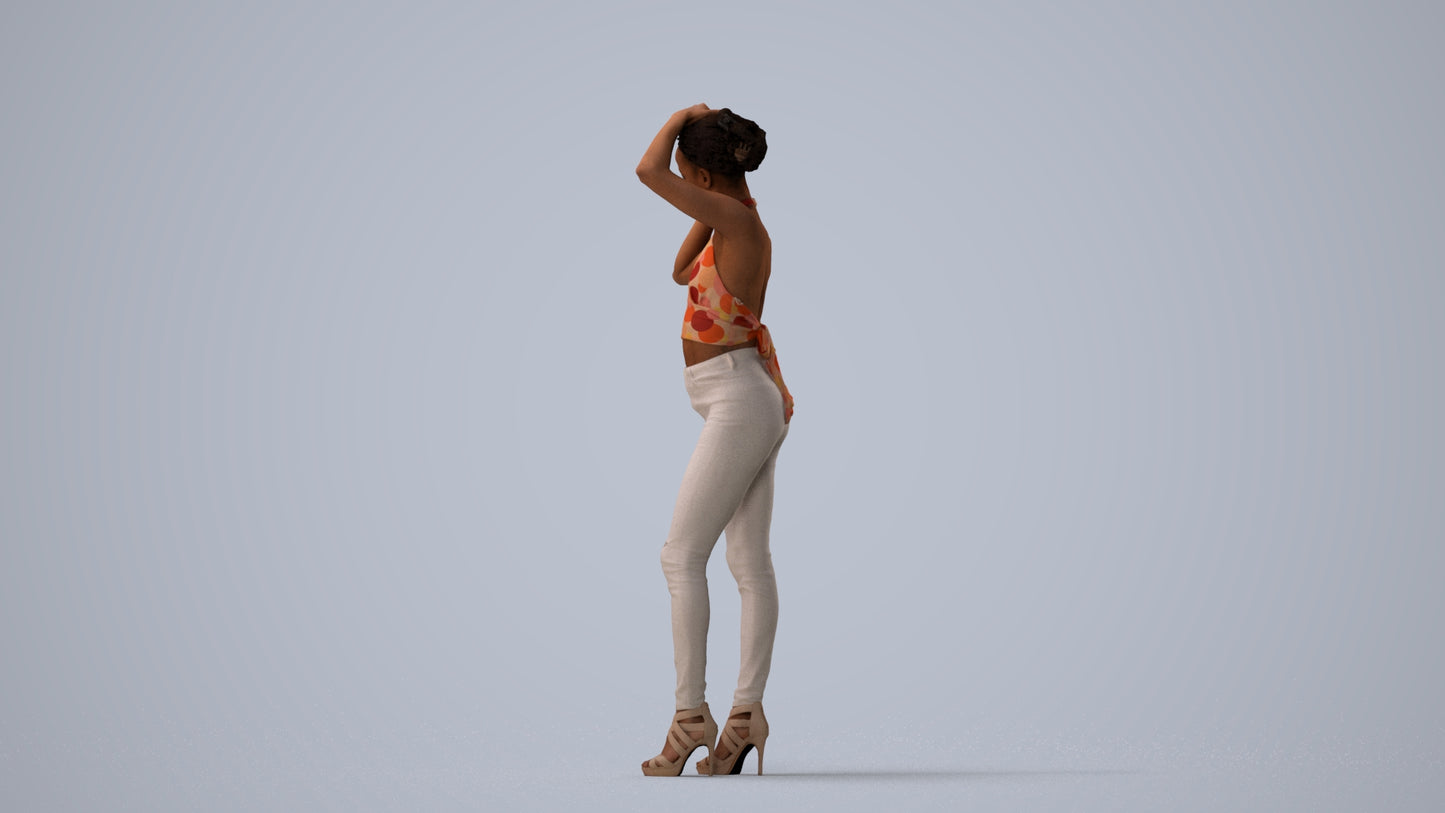 photogrammetry 3D woman casual standing, realistic human model archviz FBX, three-quarter view render