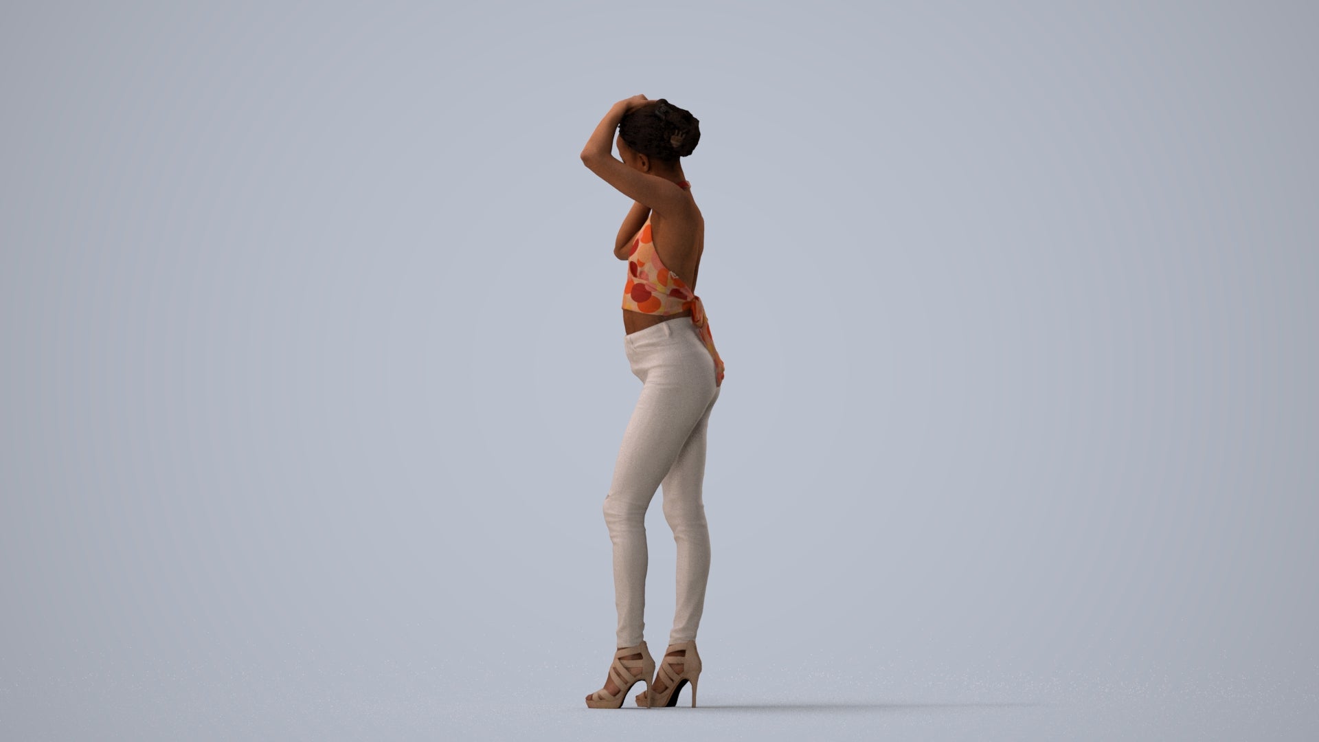 photogrammetry 3D woman casual standing, realistic human model archviz FBX, three-quarter view render