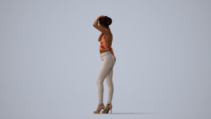 photogrammetry 3D woman casual standing, realistic human model archviz FBX, three-quarter view render