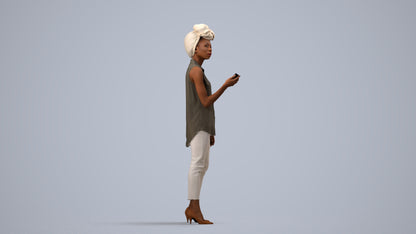 3D scanned woman standing casual, photorealistic archviz people for Enscape and SketchUp, side view render