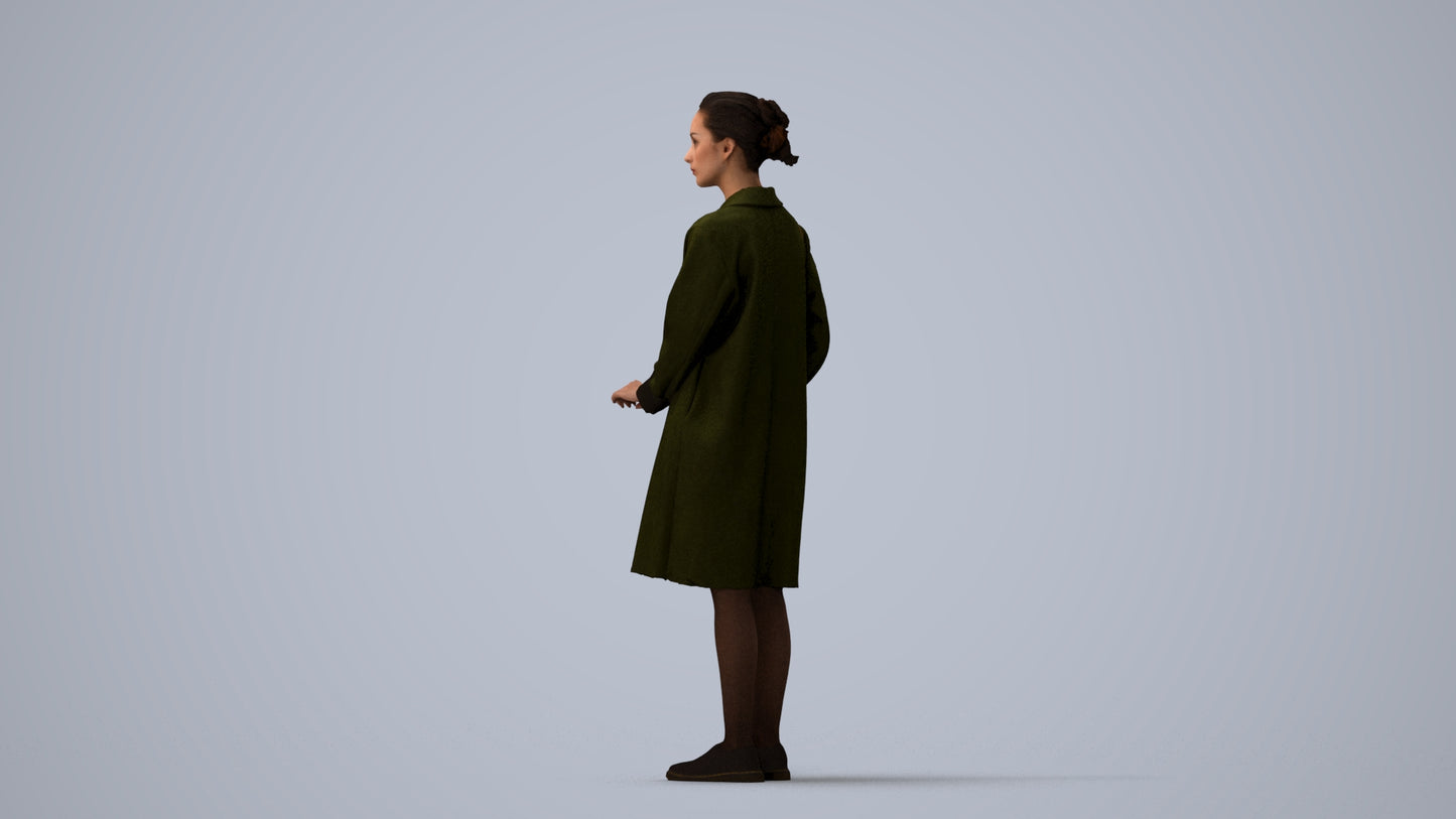 3D people model woman casual standing, scanned human for 3ds Max rendering, three-quarter view render