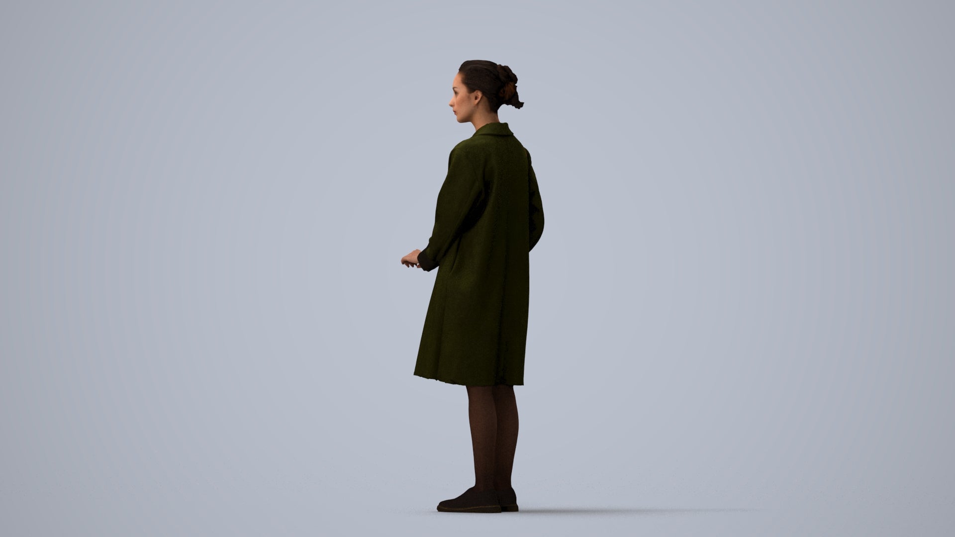 3D people model woman casual standing, scanned human for 3ds Max rendering, three-quarter view render