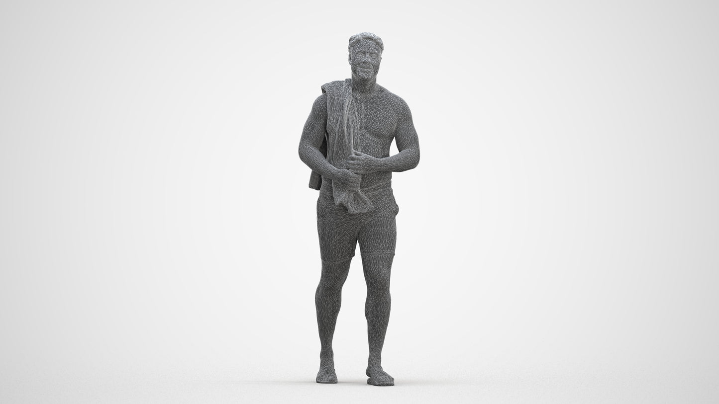 scanned 3D man pool, photogrammetry people for Enscape and V-Ray, three-quarter front view render
