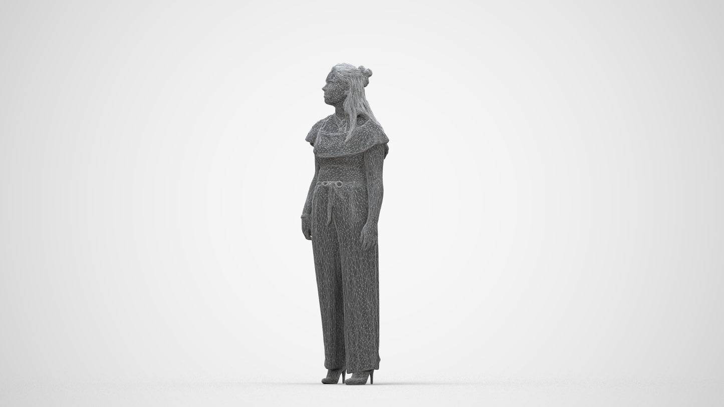 3D people model woman casual walking, scanned human for 3ds Max rendering, wireframe back view