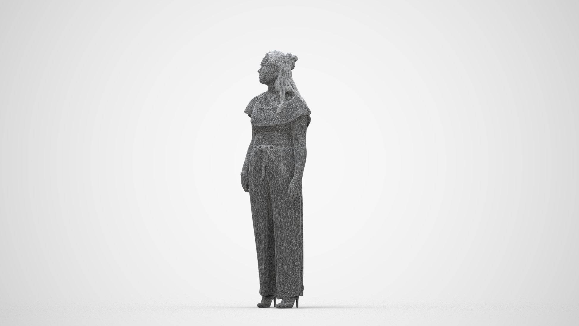 3D people model woman casual walking, scanned human for 3ds Max rendering, wireframe back view