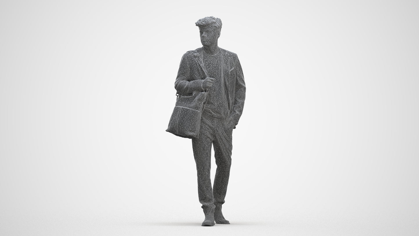 photogrammetry 3D man business standing, realistic human model archviz FBX, three-quarter front view render