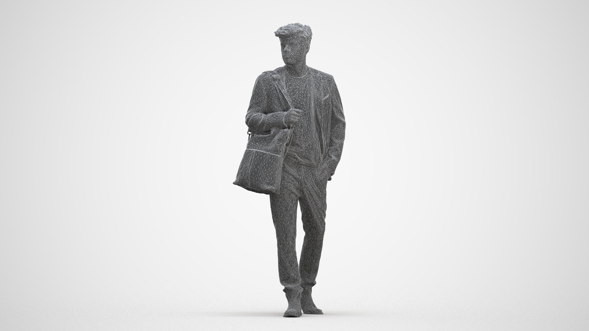 photogrammetry 3D man business standing, realistic human model archviz FBX, three-quarter front view render
