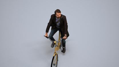 realistic 3D human man business cycling, archviz people FBX OBJ for Blender, back view render