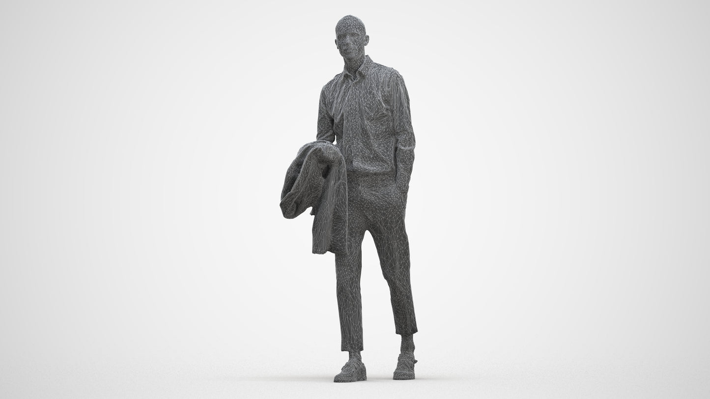 photogrammetry 3D man business walking, realistic human model archviz FBX, three-quarter front view render
