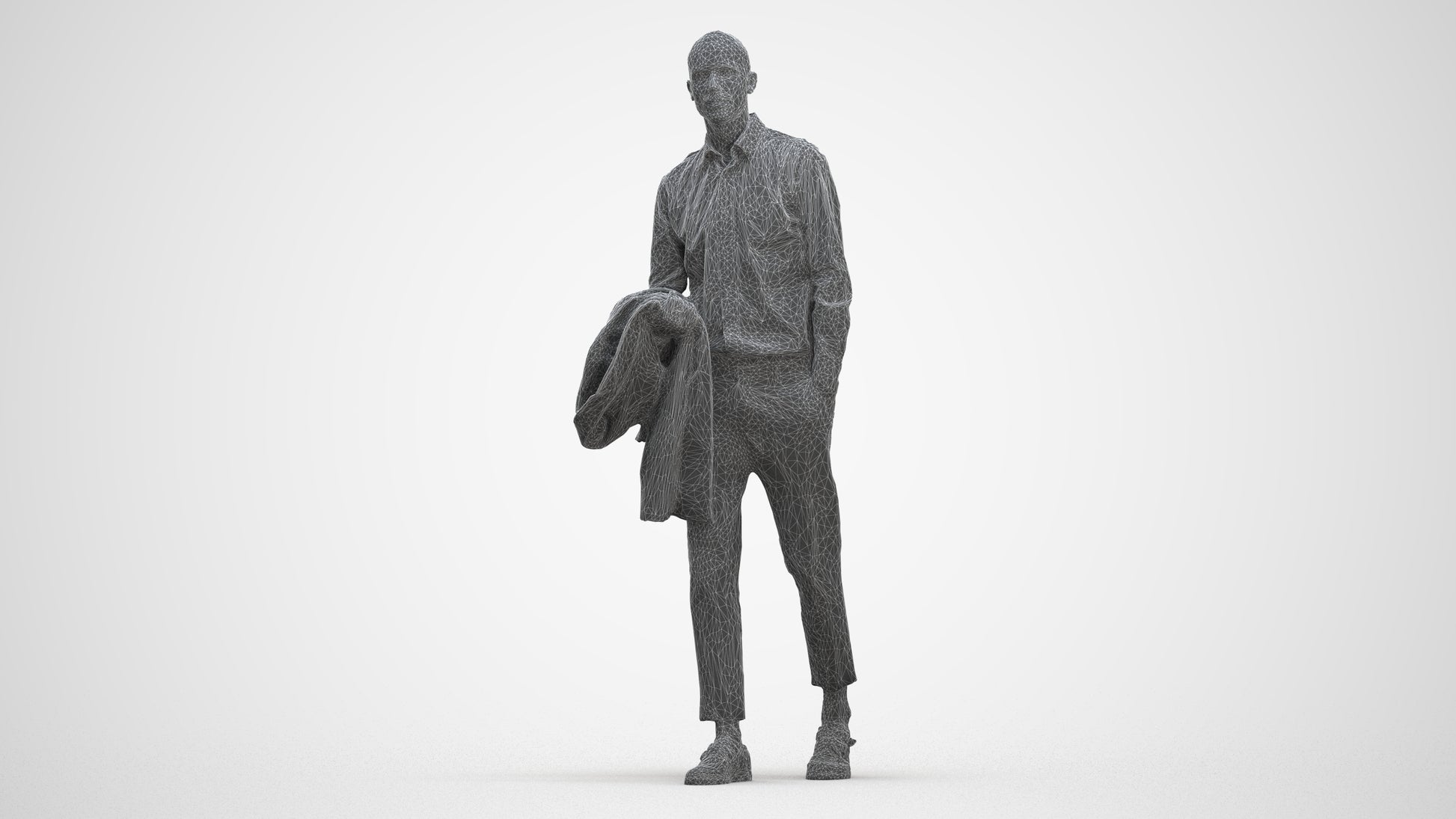 photogrammetry 3D man business walking, realistic human model archviz FBX, three-quarter front view render