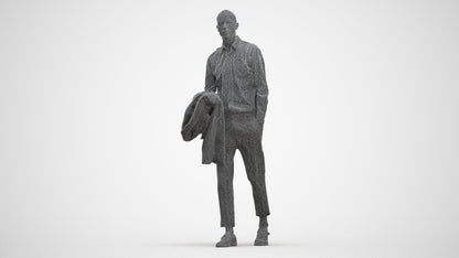 photogrammetry 3D man business walking, realistic human model archviz FBX, three-quarter front view render