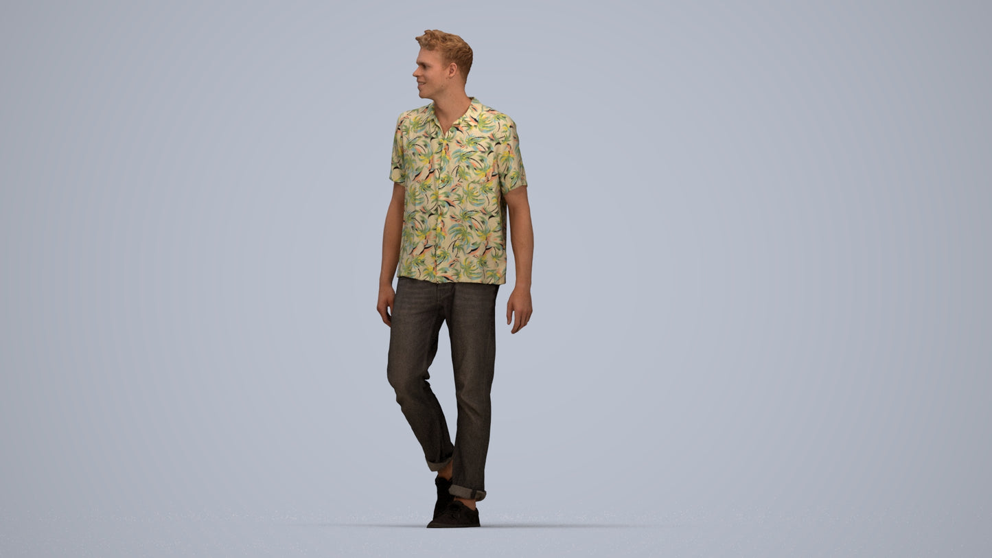 realistic 3D human man casual walking, archviz people FBX OBJ for Blender, top-down view render