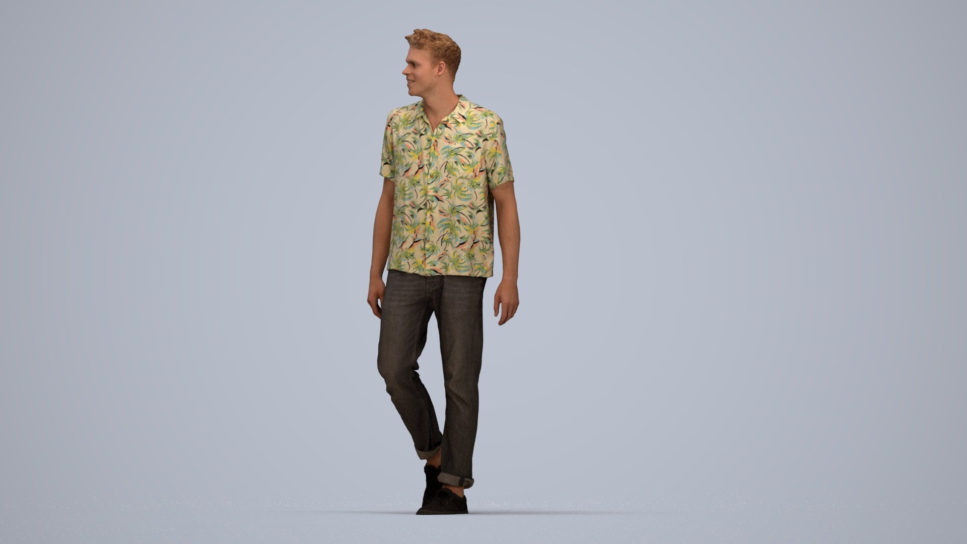 realistic 3D human man casual walking, archviz people FBX OBJ for Blender, top-down view render