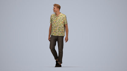 realistic 3D human man casual walking, archviz people FBX OBJ for Blender, top-down view render