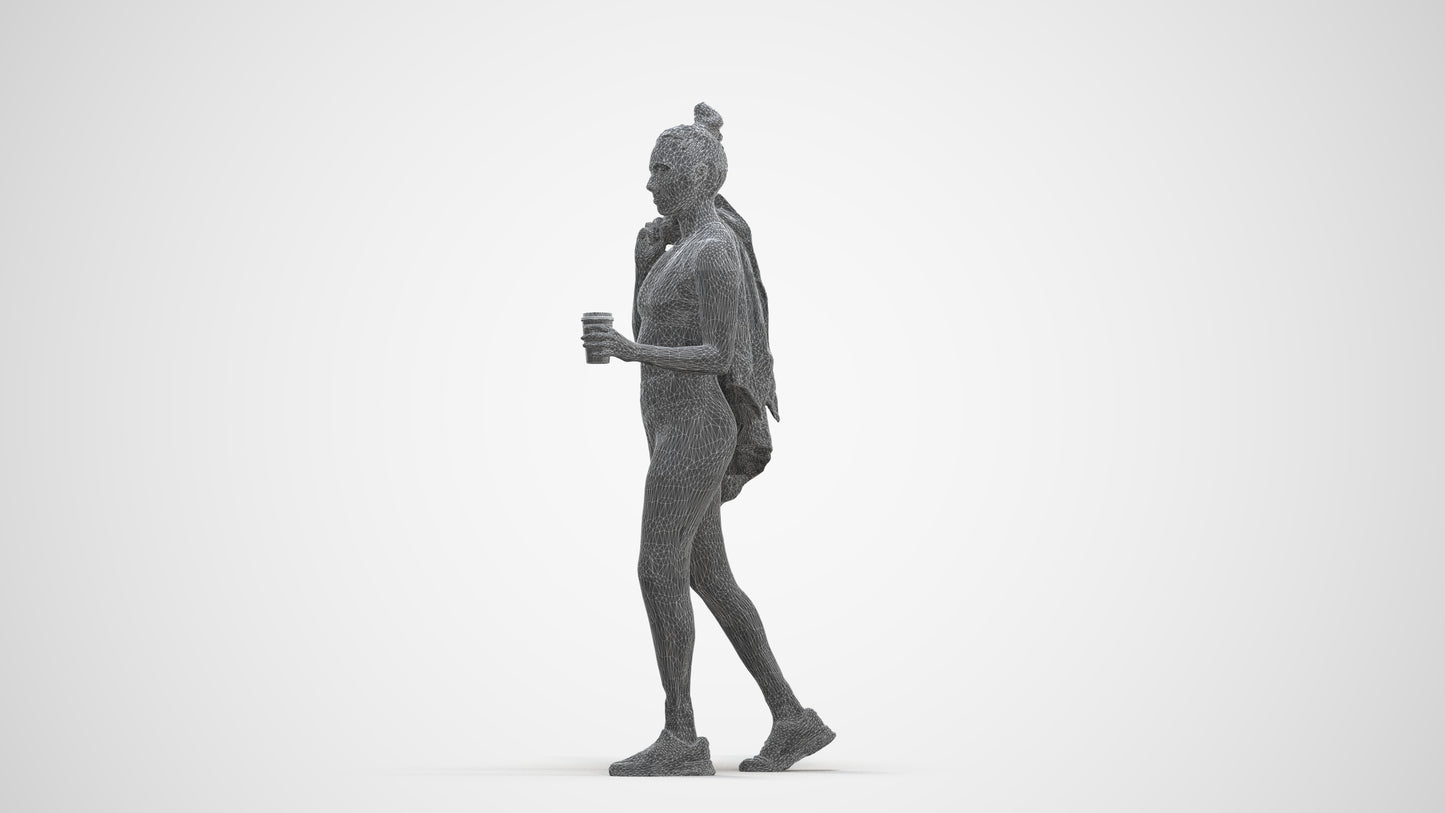 scanned 3D woman sport, photogrammetry people for Enscape and V-Ray, three-quarter front view render