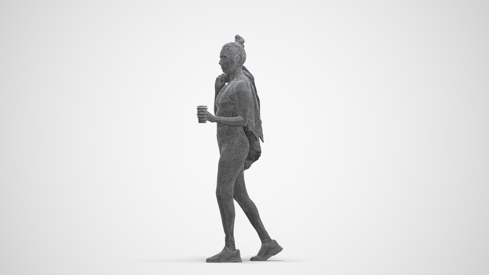 scanned 3D woman sport, photogrammetry people for Enscape and V-Ray, three-quarter front view render