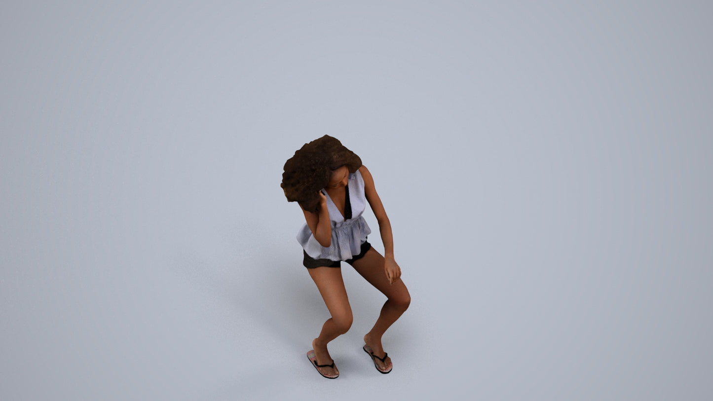 scanned 3D woman casual sitting, photogrammetry people for Enscape and V-Ray, back view render