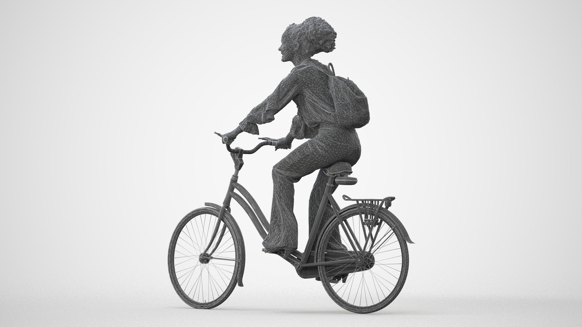 photogrammetry 3D woman casual cycling, realistic human model archviz FBX, square thumbnail