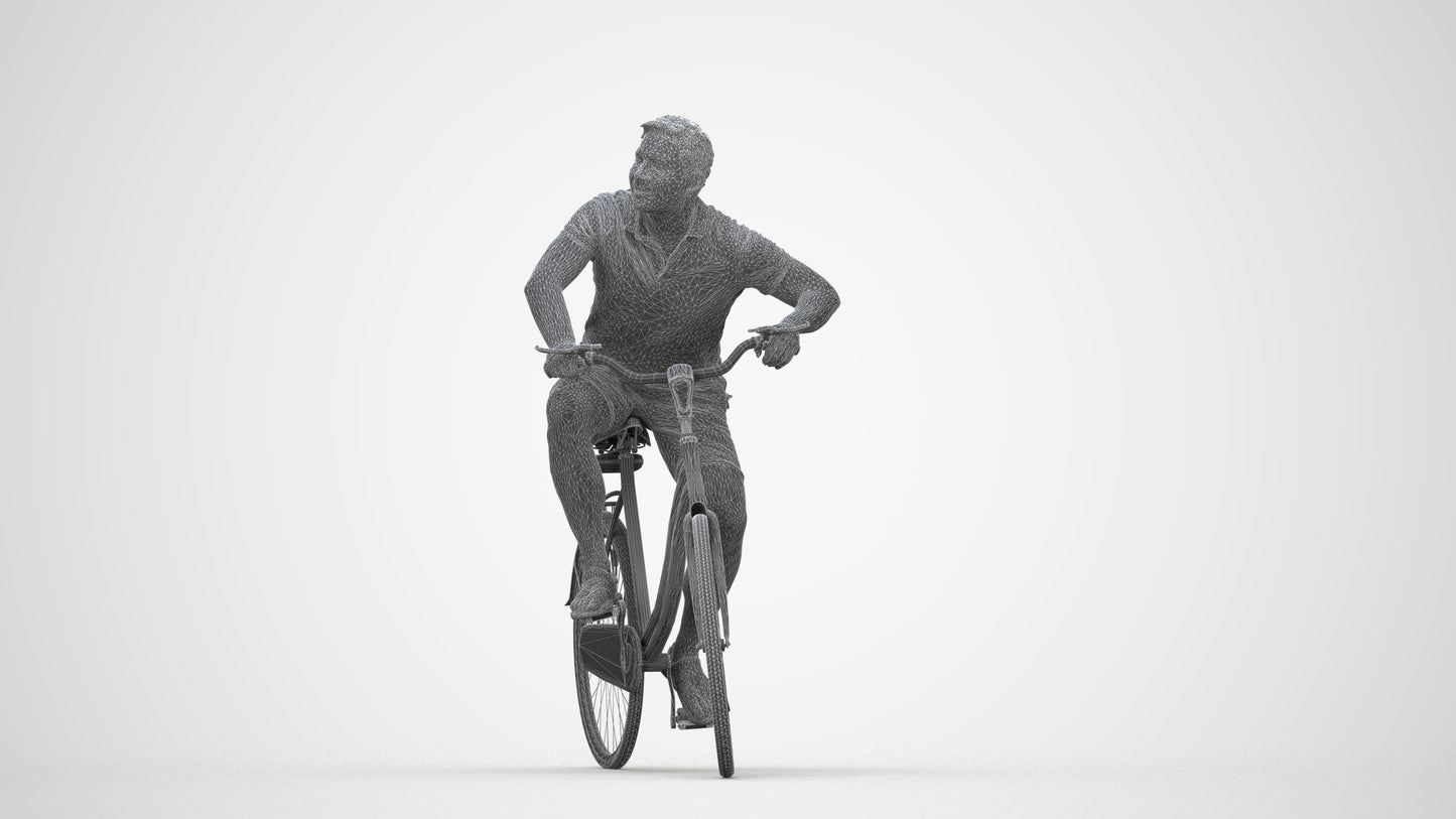 photogrammetry 3D man casual cycling, realistic human model archviz FBX, wireframe back view