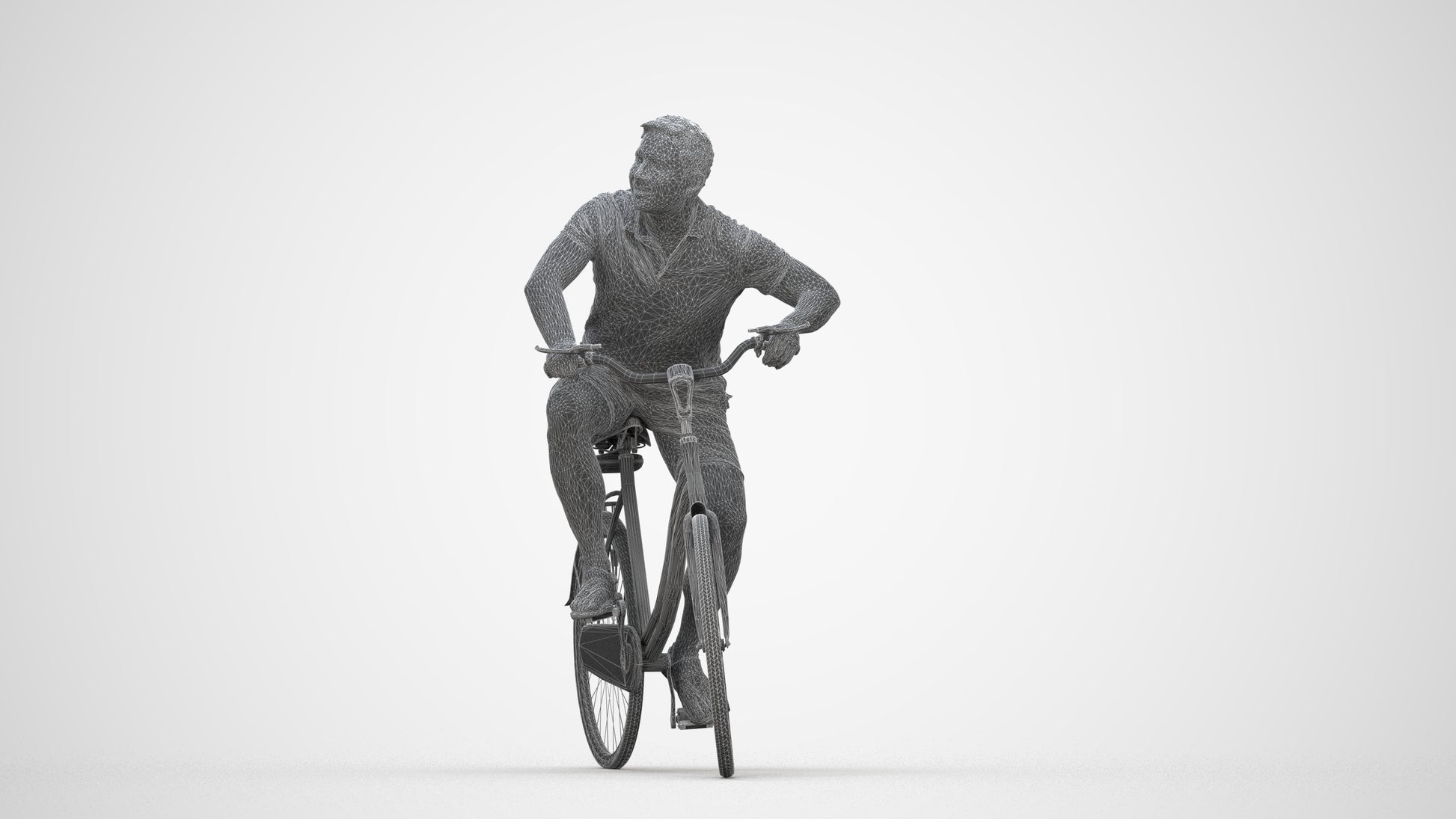 photogrammetry 3D man casual cycling, realistic human model archviz FBX, wireframe back view