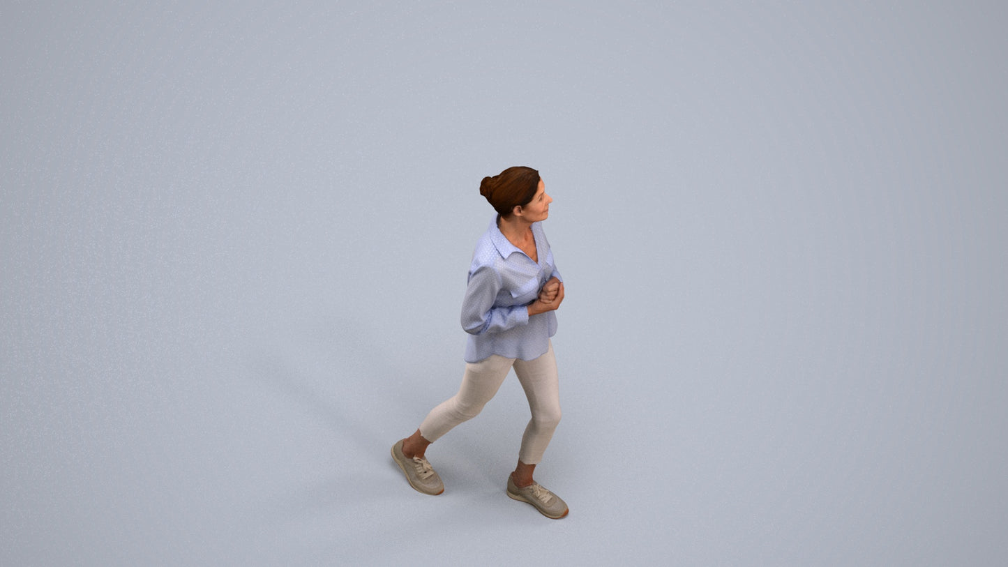 3D scanned senior woman standing casual, photorealistic archviz people for Enscape and SketchUp, back view render
