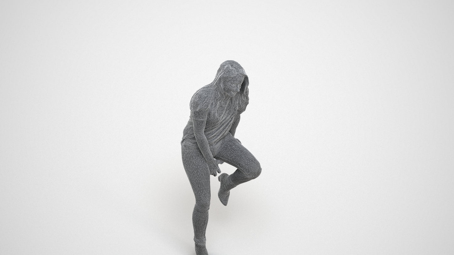 realistic 3D woman casual sitting, scanned archviz people for Blender and 3ds Max, wireframe three-quarter view