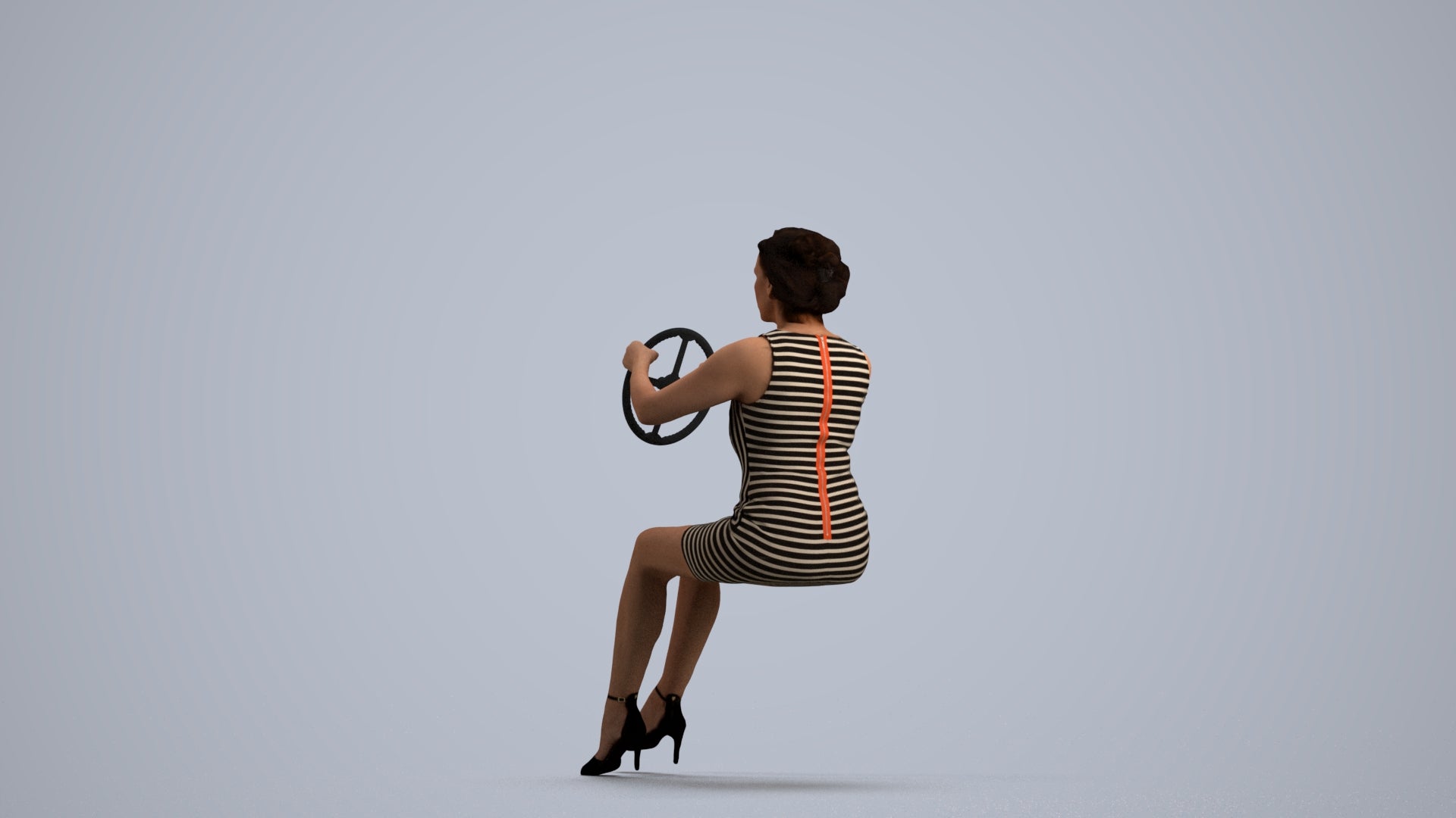 photogrammetry 3D woman casual driving, realistic human model archviz FBX, front view render