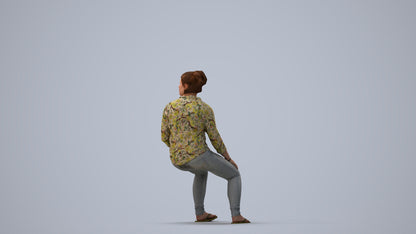 photogrammetry 3D woman casual sitting, realistic human model archviz FBX, three-quarter view render