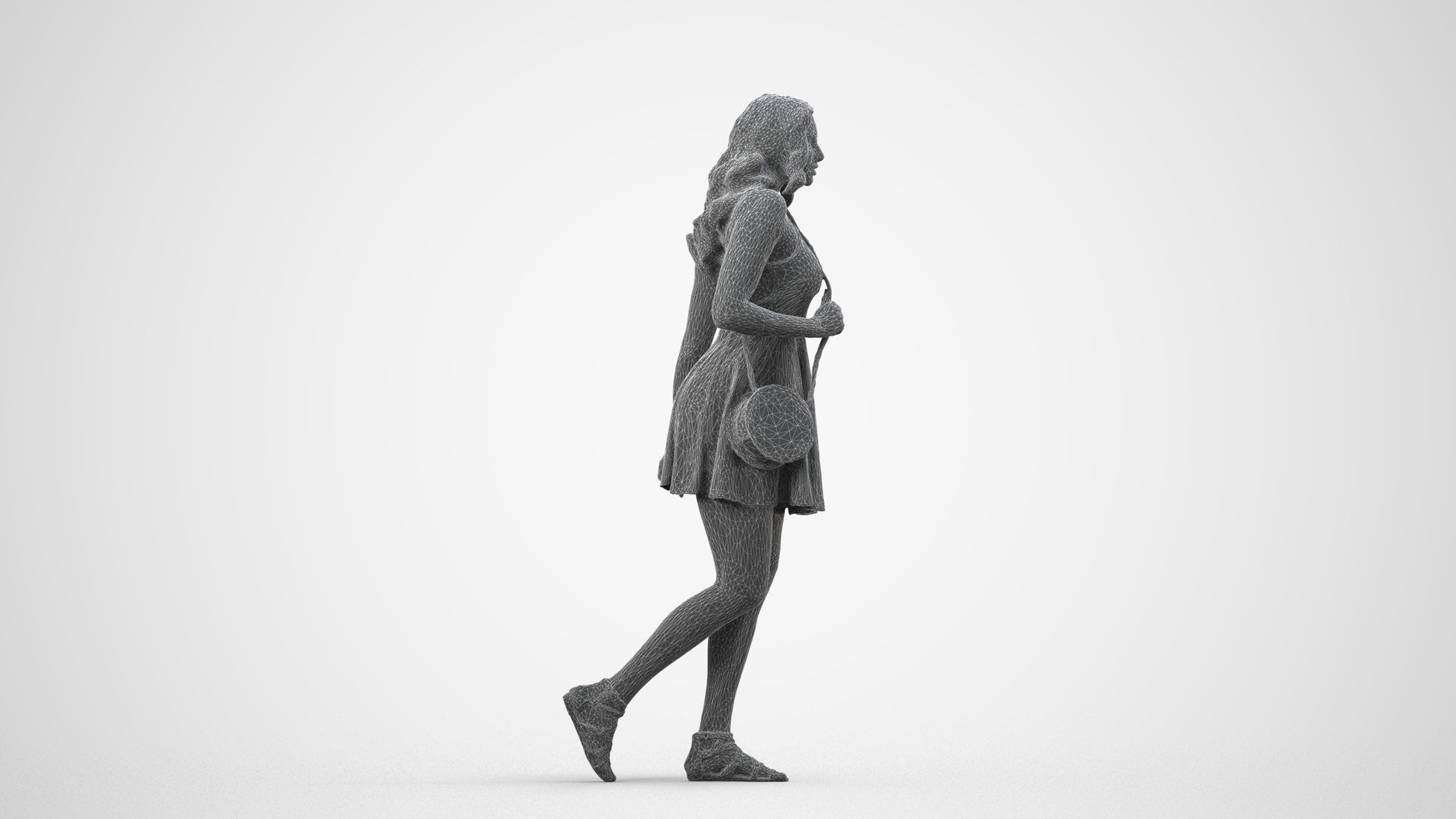 scanned 3D woman walking, photogrammetry people for Enscape and V-Ray, wireframe side view