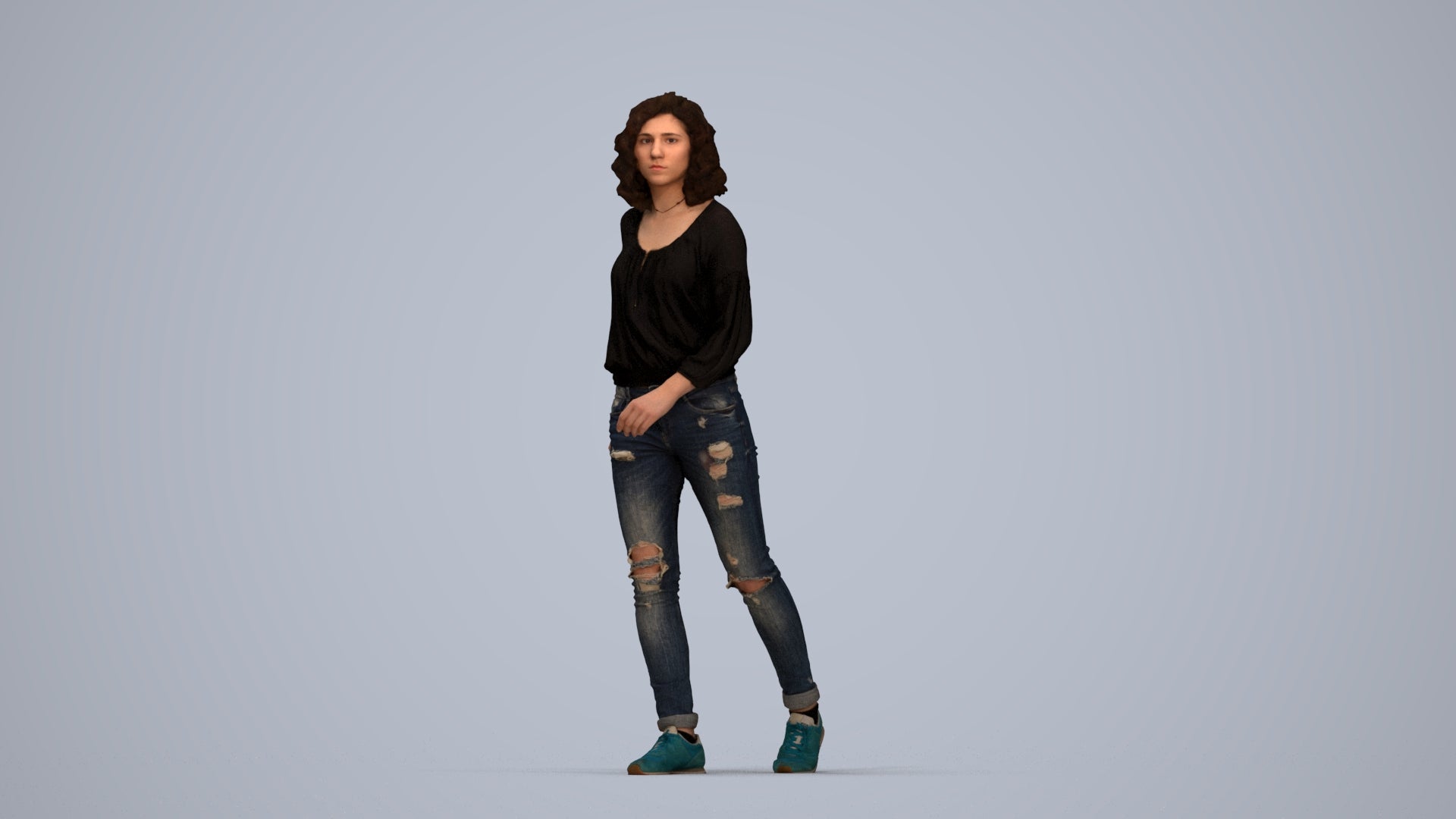 realistic 3D human woman casual walking, archviz people FBX OBJ for Blender, top-down view render