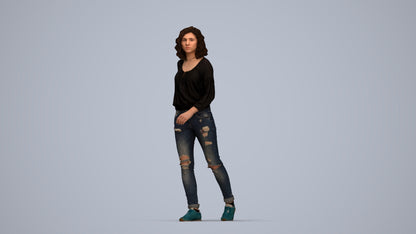 realistic 3D human woman casual walking, archviz people FBX OBJ for Blender, top-down view render