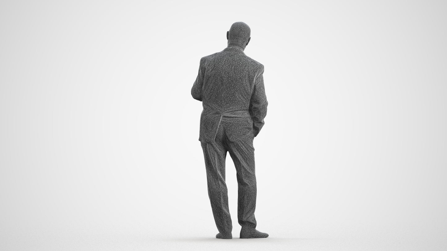 photogrammetry 3D senior man business mix, realistic human model archviz FBX, wireframe front view