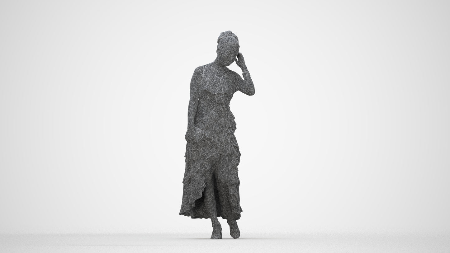 3D scanned woman formalaffairs formal, photorealistic archviz people for Enscape and SketchUp, wireframe back view