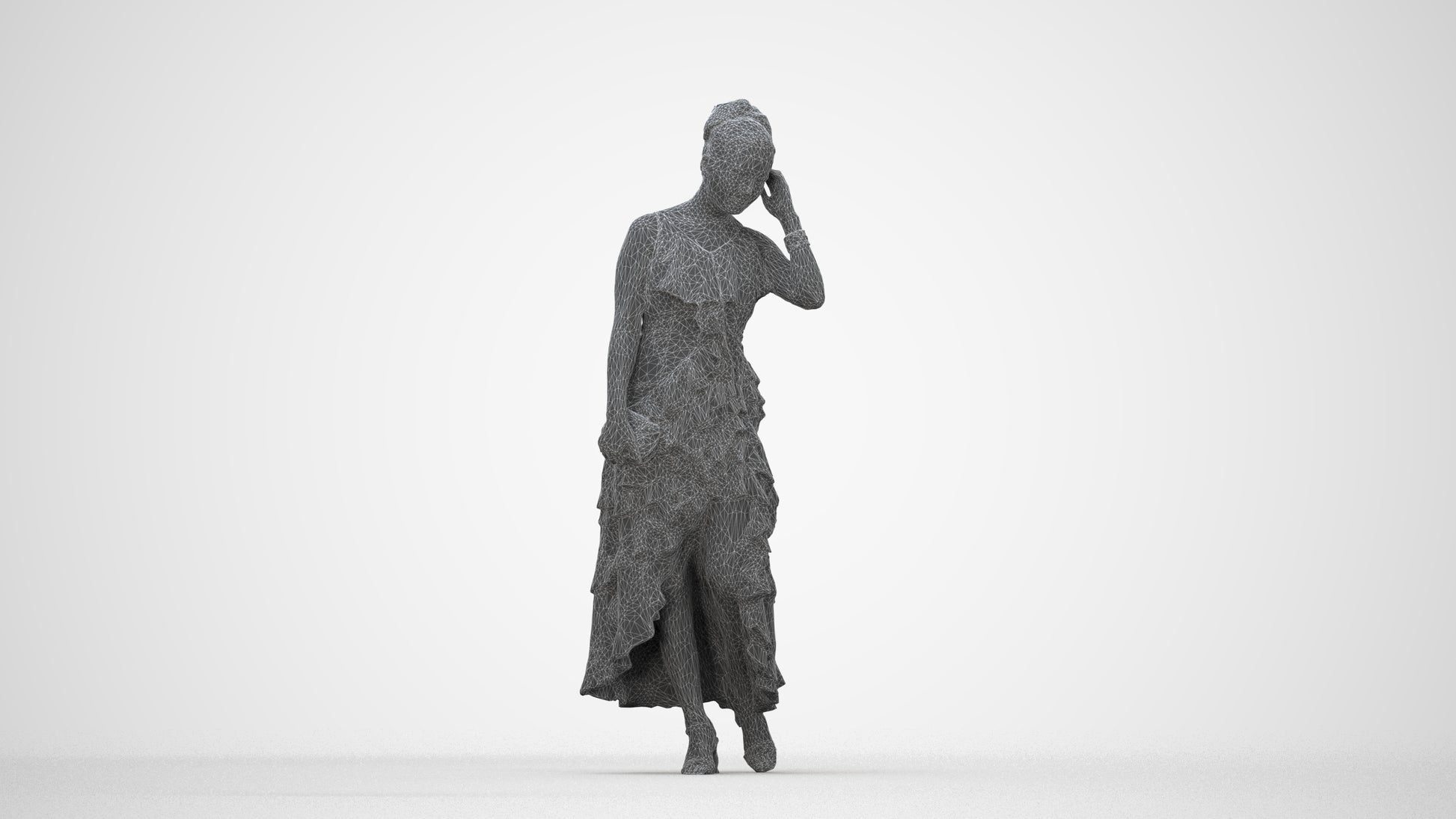 3D scanned woman formalaffairs formal, photorealistic archviz people for Enscape and SketchUp, wireframe back view