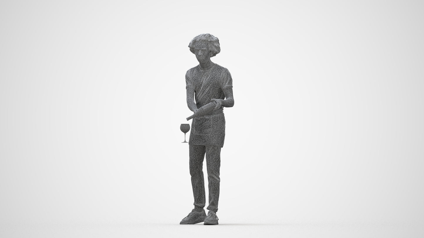 realistic 3D human man hospitality, archviz people FBX OBJ for Blender, wireframe back view