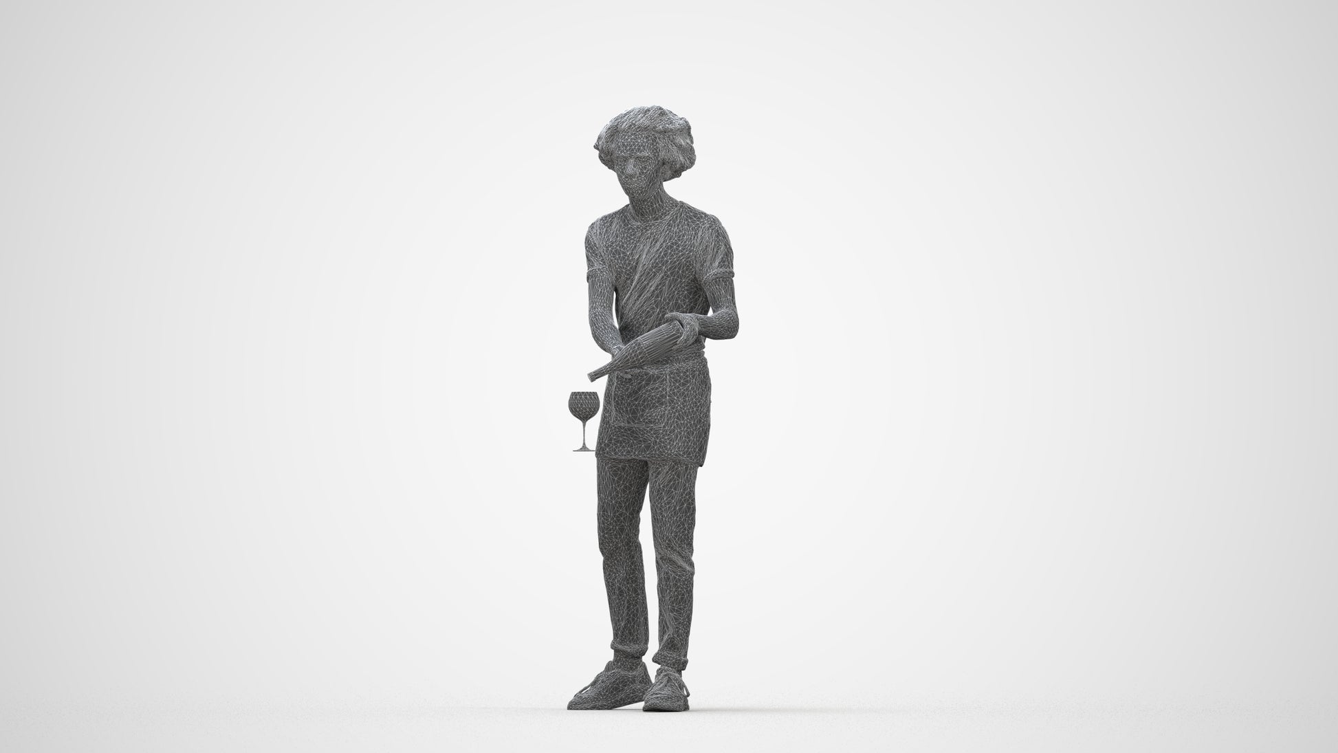 realistic 3D human man hospitality, archviz people FBX OBJ for Blender, wireframe back view