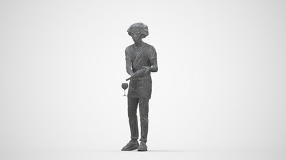 realistic 3D human man hospitality, archviz people FBX OBJ for Blender, wireframe back view