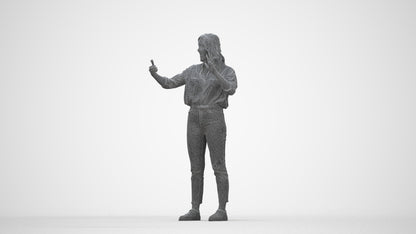 3D scanned woman standing casual, photorealistic archviz people for Enscape and SketchUp, wireframe back view