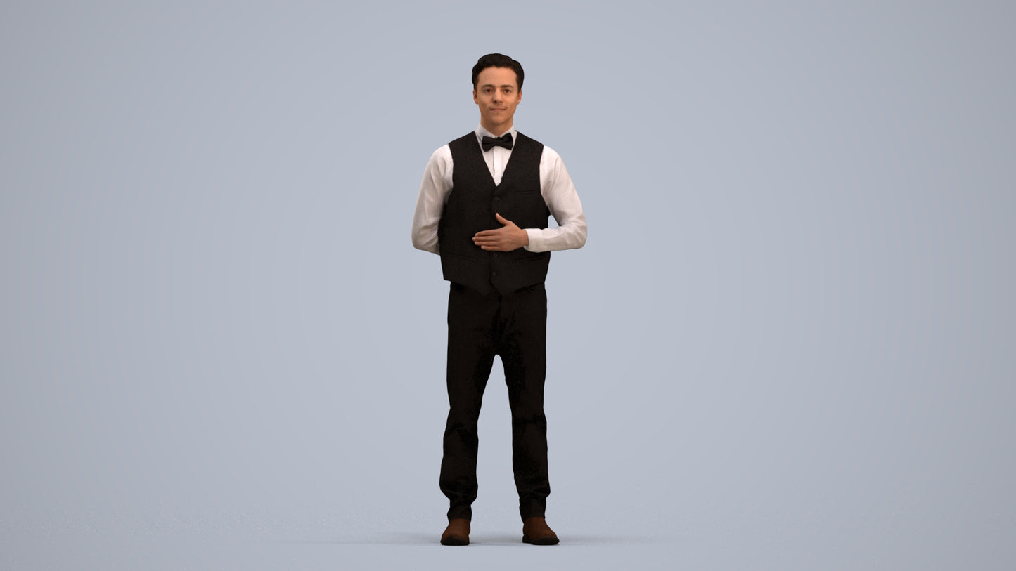 scanned 3D man hospitality, photogrammetry people for Enscape and V-Ray, standing pose render