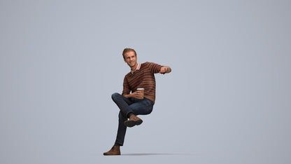 scanned 3D man casual sitting, photogrammetry people for Enscape and V-Ray, top-down view render