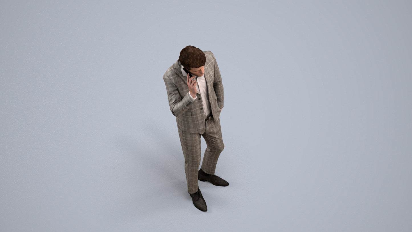 3D human model man business, photogrammetry scanned person for archviz, back view render