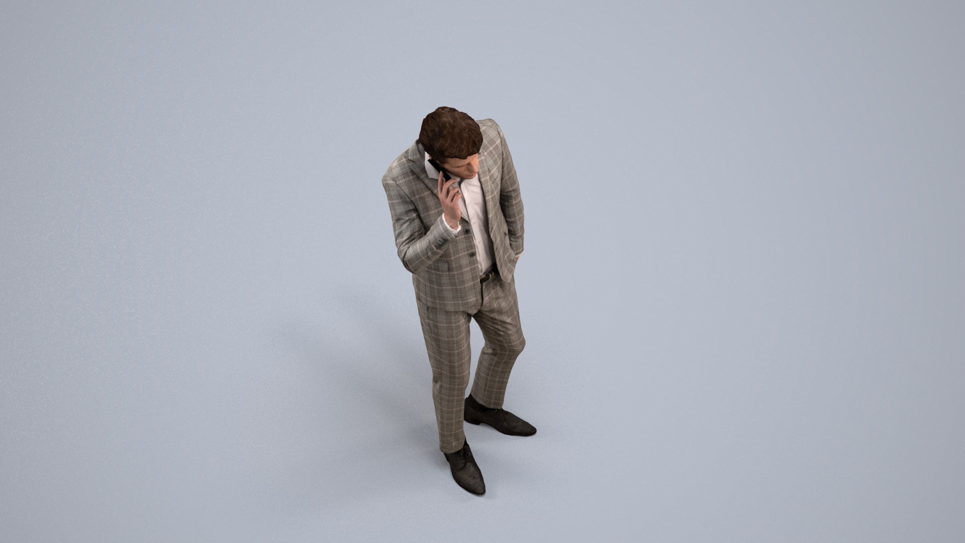 3D human model man business, photogrammetry scanned person for archviz, back view render