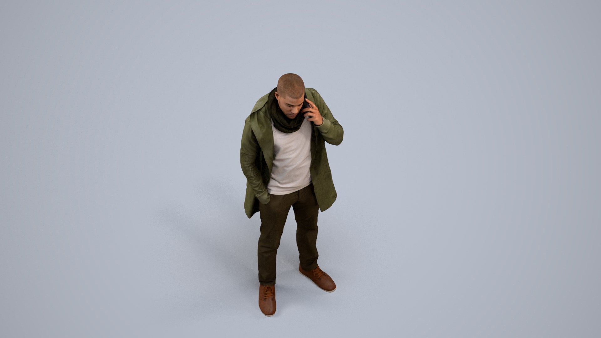 3D scanned man standing casual, photorealistic archviz people for Enscape and SketchUp, back view render