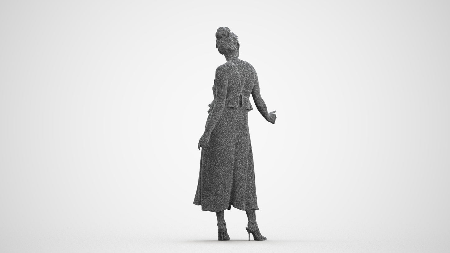 3D people model woman formal door, scanned human for 3ds Max rendering, wireframe front view