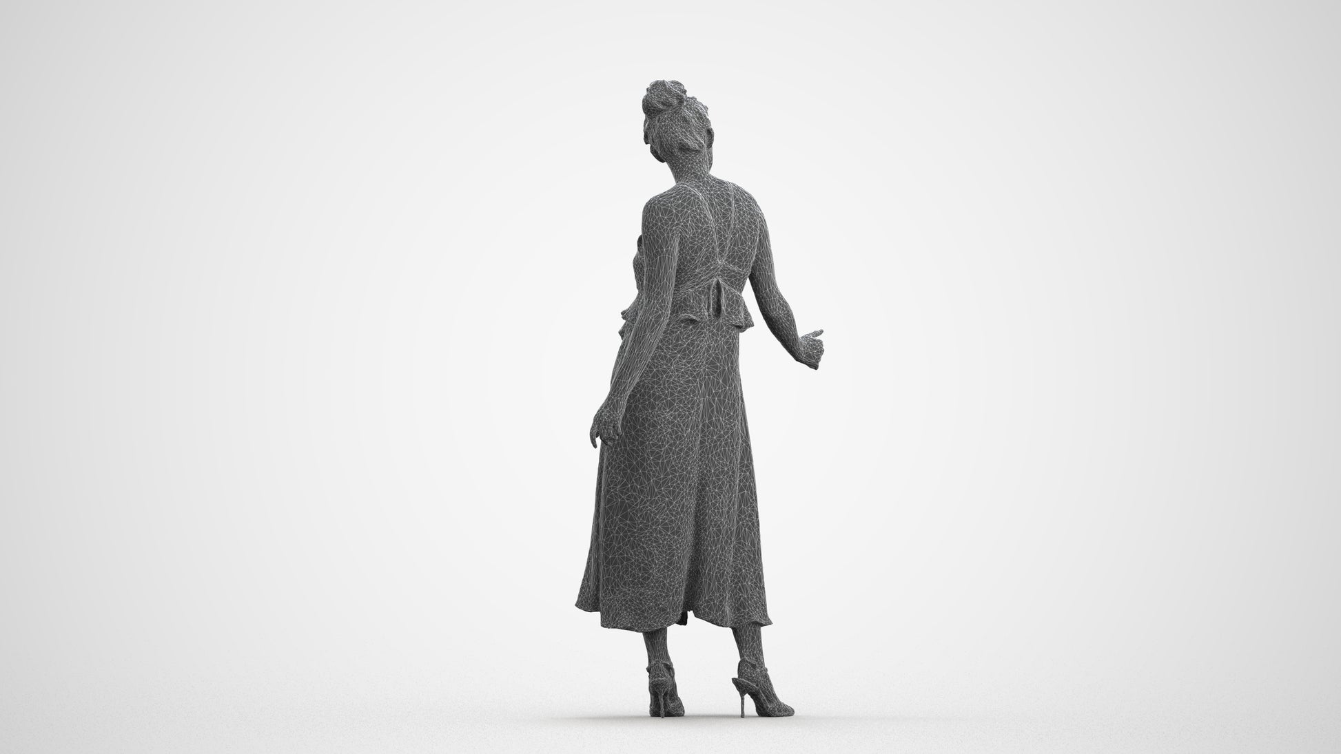 3D people model woman formal door, scanned human for 3ds Max rendering, wireframe front view