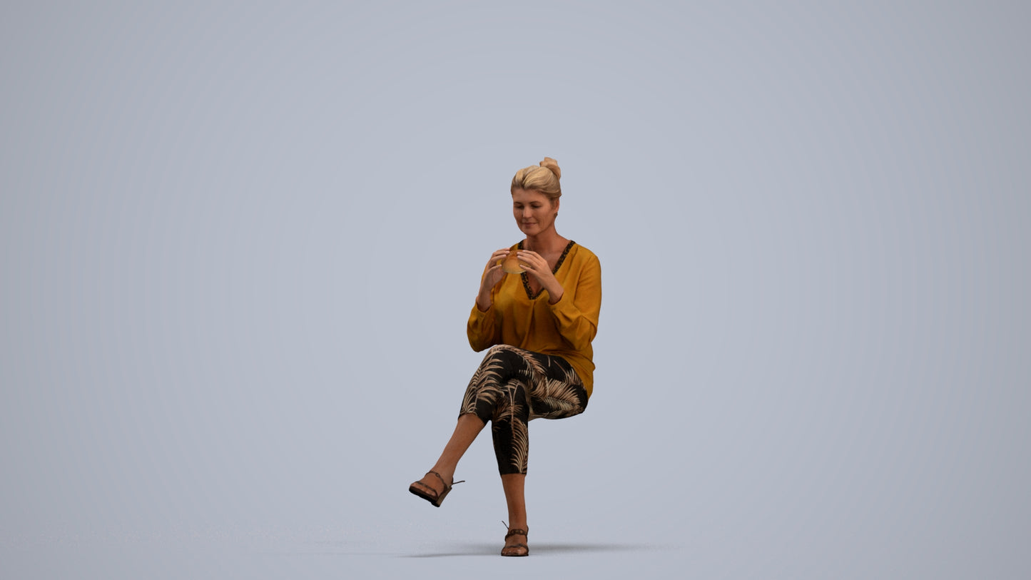 photogrammetry 3D woman casual sitting, realistic human model archviz FBX, standing pose render