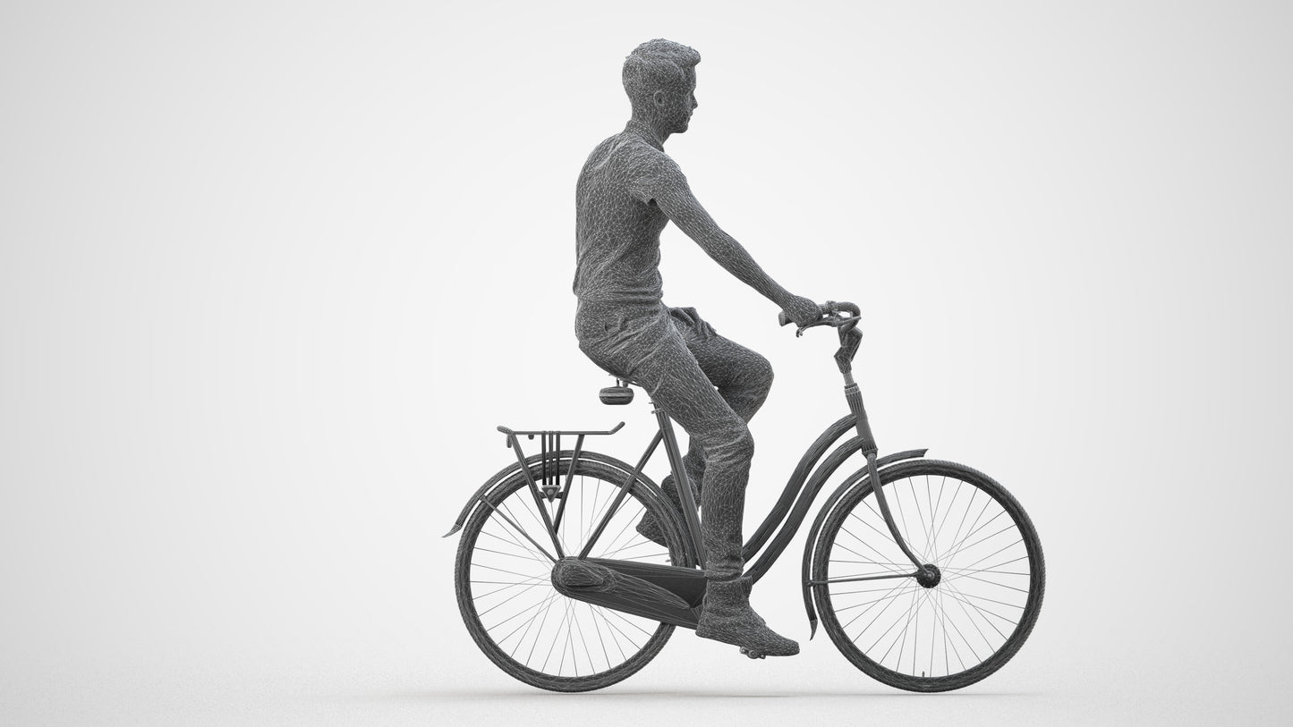 realistic 3D people man casual cycling, render-ready for V-Ray and Corona, FBX OBJ, wireframe side view