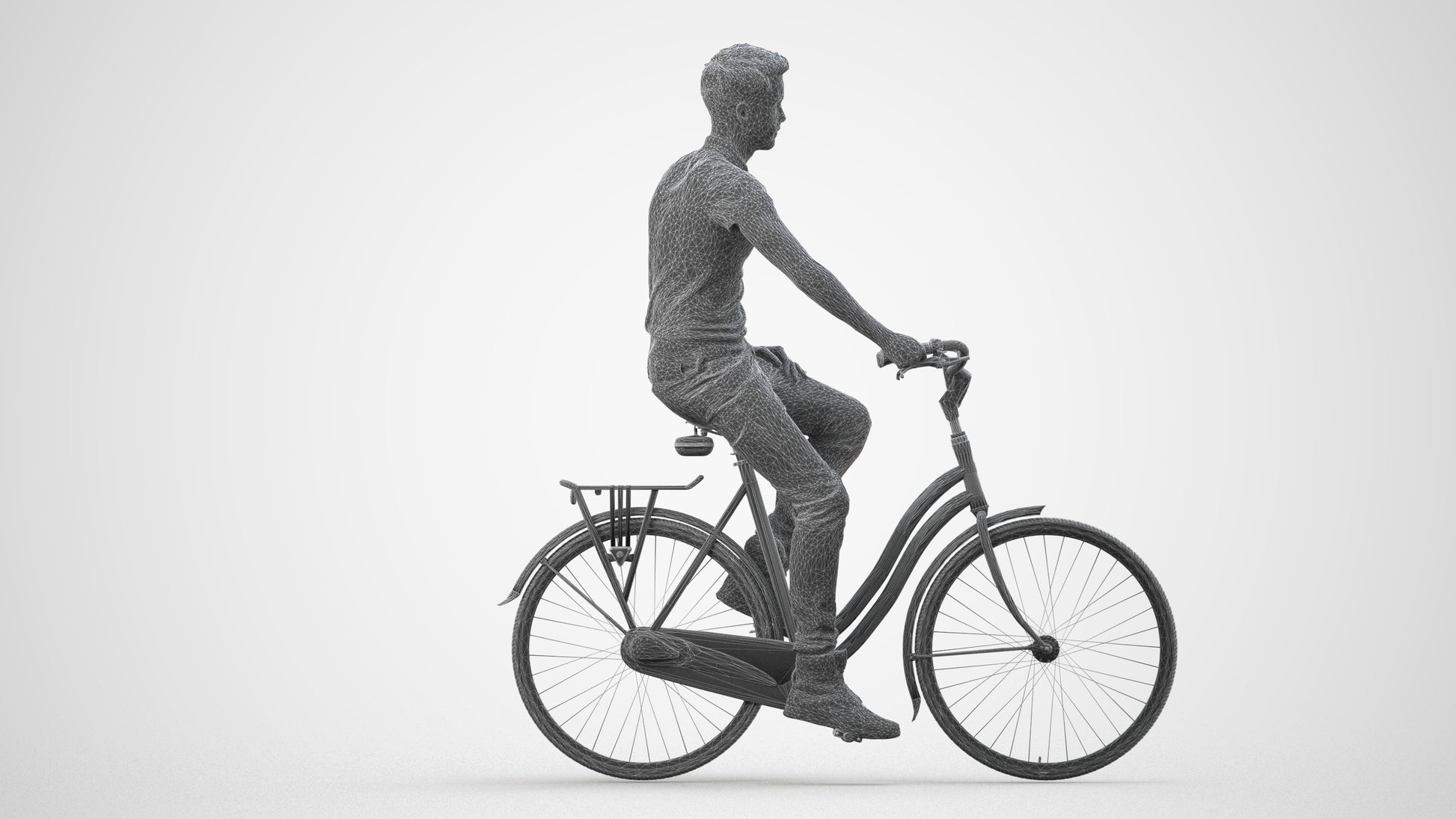 realistic 3D people man casual cycling, render-ready for V-Ray and Corona, FBX OBJ, wireframe side view