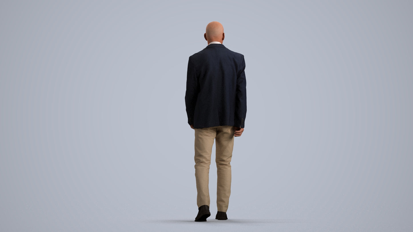 3D human model senior man business, photogrammetry scanned person for archviz, front view render